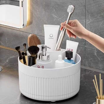 Fantasy rotating storage box brush storage tube product storage rack desk dressing table eyeshadow brush pen holder rotating storage box white 1 pack