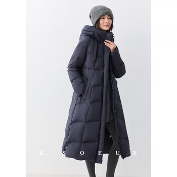 Ksoeur k sister commuting large quilt 90 white duck down temperament waist large quilt long down jacket for women navy blue xl
