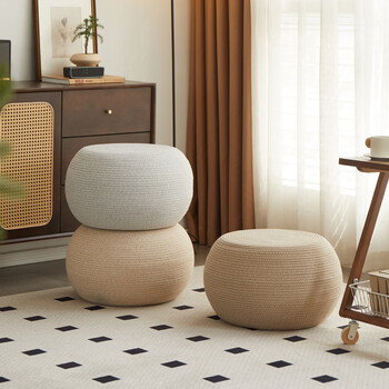 He jiagong living room pier floor household small stool tatami pier balcony floor shoe changing stool simple sofa stool low stool oatmeal color (large diameter 50 height 30cm)