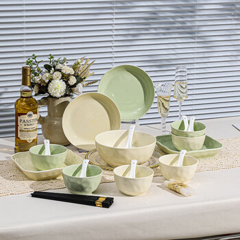 Persson cream style ceramic tableware household dishes set underglaze color dishes and tableware complete set of 24 housewarming gifts