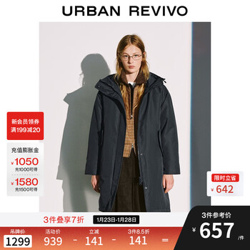 Ur2025 new winter women's casual simple hooded stand collar long down jacket uyl150107 dark blue (loose) s