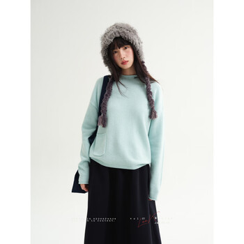 Le bemio line drawing studio mint mitoli 100 wool half turtle collar rolled embroidered bottoming shirt women's sweater mint green s