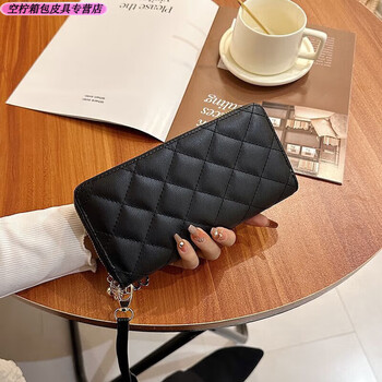 Ye yu wallet women's long style 2025 new style fashionable large capacity leather wallet clutch bag women's clutch zipper hand diamond-black