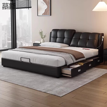 Mousse new italian minimalist leather art bed storage bed adjustable upholstered bed modern simple master bedroom king bed light luxurious leather bed deluxe version single bed 1500mm*2000mm x frame structure