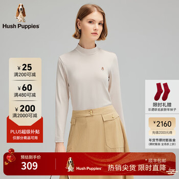 Hush puppies high elasticity versatile women's autumn half turtle collar comfortable warm high elasticity casual basement shirt light sand color xl