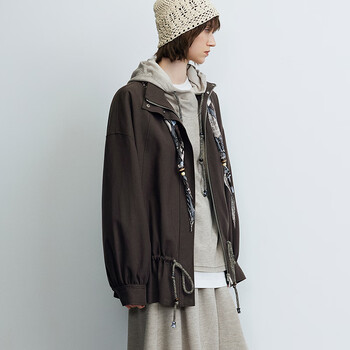 Mslan 2026 spring new soft skin friendly drawstring contrast color exquisite twill jacket miaw127 brown xs