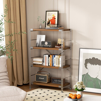 Fantasy japanese-style storage rack floor-standing vertical multi-layer small shelf storage rack living room balcony kitchen storage display rack optical axis 2 layers 50x50x31+walnut color