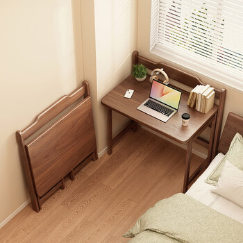 Zhongtao folding desk solid wood computer desk simple table bedroom small office desk workbench study desk thick desk board 3a grade rubber wood free installation + folding | walnut color 80cm