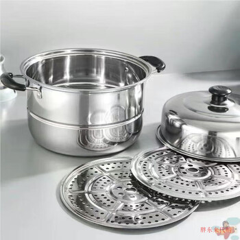 Fat donglai 304 extra thick stainless steel double-layer steamer household steamer large soup pot steaming fish pot induction cooker coal same style one day after clearance + grab 304 extra thick + cover + 2 steaming sheets 34cm