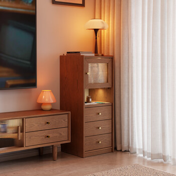 Winter wood solid wood sofa side cabinet bedroom bedside table chest storage cabinet second-hand tv cabinet living room sofa cabinet storage cabinet oak walnut color solid wood side cabinet (40*40*100cm) shipped in one package