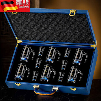 Tuojin crystal glass white wine cup set home light luxury two-liang wine container small wine cup wine set gift box blue mountain wine dispenser 100ml*6+blue mountain cup 10ml*6+luggage