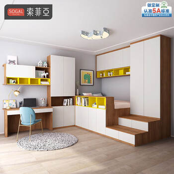 Sophia tatami bed, whole house custom-made study room, multi-functional tatami, combined desk cabinet, integral wardrobe box bed, customized gold