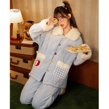 Gongdie cold-proof capibala winter island velvet quilted pajamas for women warm cartoon set home clothes capibala quilted suit l (recommended 100-120 pounds)