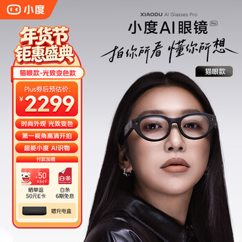 Xiaodu ai glasses pro smart glasses, photography glasses, 12 million pixel wide angle, bluetooth voice call, ai translation, blockbuster new product, cat eye model - photochromic model