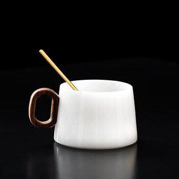 Tangfeng bingzhong jade porcelain coffee cup light luxury senior lady personal exquisite afternoon tea latte cup ceramic mug ice zhong wooden coffee cup + 13cm golden round spoon