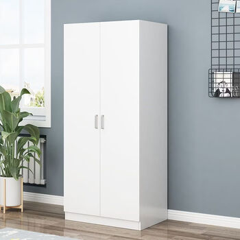 Fantasy wardrobe solid wood home bedroom rental room simple assembly small apartment children simple storage storage wardrobe white four doors 220 high 140 wide 50 deep with top cabinet