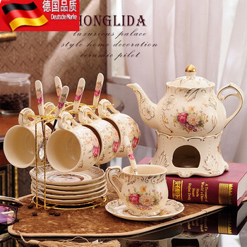 Tuojin european-style ceramic candle heated tea set set for home afternoon tea cup gift furong european-style 6 cups and saucers + teapot + base + spoon holder candle