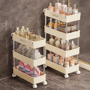 Fanlilin's new multi-layer floor-standing kitchen storage rack, multi-functional kitchen storage trolley for household vegetable and fruit storage, cream white two layers (narrow model - width 14.5cm)