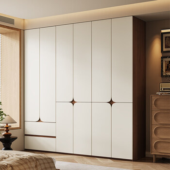 Jianmu spot oak solid wood wardrobe modern simple storage walnut cabinet home bedroom foshan wardrobe 1.6 meters four-door wardrobe 2.4 meters high enf maternal and child grade environmentally friendly antibacterial oak