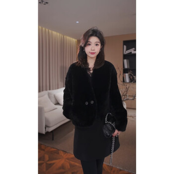 Gzqj urban velvet sheepskin one-piece high-end v-neck fur coat for women 2026 spring new style 98134 black l 40 recommended 120-140 pounds