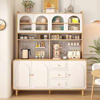 Haishi shengbao log cream style sideboard wall-mounted integrated storage cabinet kitchen guest dining room multi-functional storage storage cabinet wine cabinet 60*40*81 milk white/embossed door delivered to the home