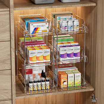 Fantasy drug storage box pull-out home medicine cabinet organization first aid infusion layered rack two layers + three layers 2 pieces