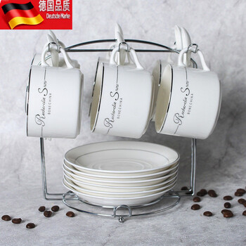 Tuojin european ceramic cup coffee cup set creative simple home coffee cup comes with a dishes and spoons stand silver english 6 cups 6 dishes 6 ceramic spoons comes with a stand 150ml