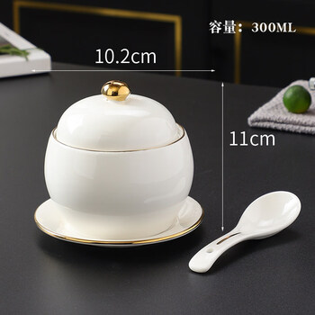 Tuojin jingdezhen ceramics hotel stew cup waterproof stew household commercial crock pot soup cup stew cup one person small stew cup soup 4-inch antique cup (phnom penh with plate) style