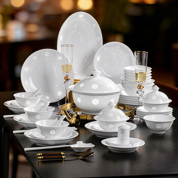 Lowe high white porcelain jingdezhen linglong porcelain light luxury high-end home 2026 new housewarming bowls and dishes set home ruixue yingfu rice bowl 6 pieces