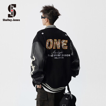Shelley jones american retro jacket men's jacket spring and autumn new embroidered loose trendy brand high-end casual tops men's black xl recommended 125-135 pounds