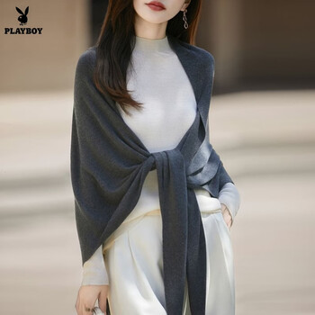 Playboy (playboy) autumn and winter 2026 new bat loose shawl women's cloak knitted cardigan coat sweater temperament official flagship dark gray