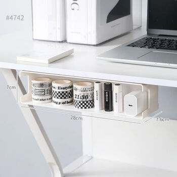 Yong huan under-hanging storage box computer desk desk workstation table with small drawer hanging under the table for organization, under-hanging white u-mouth storage box 1 large