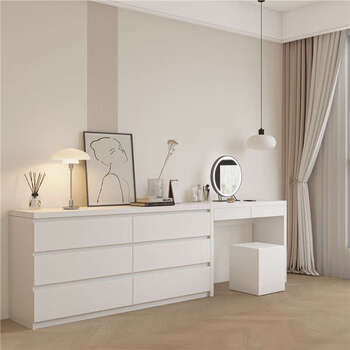 Yusenyitai bedroom cabinet dresser integrated combination bedside telescopic storage cabinet storage table warm white 120+100 solid wood particle board