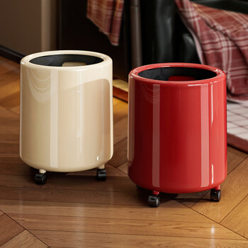 Kaman living room trash can 2026 new household high-value wheeled removable large-capacity paper basket for bedroom and bathroom, milk white with lid, 1 piece