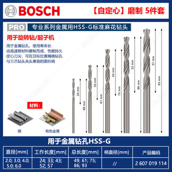 Bosch twist drill bit set 1-10mm metalworking drill bit woodworking drill bit high-strength steel plate straight handle drill bit self-centering high-speed steel grinding 5-piece set