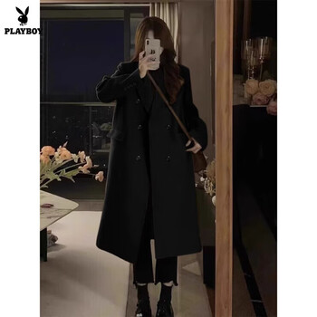 Playboy (playboy) woolen coat women's down liner autumn and winter new small hepburn style shoulder thick woolen coat chestnut official flagship black lining regular m 101-110