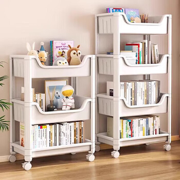 Small craftsman bookshelf floor-standing household simple multi-layer wheeled toy storage trolley storage rack 4 layers