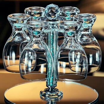 Fantasy high-end lead-free crystal turquoise beer mug 4-piece set, fashionable and beautiful, versatile home beer mug luxury large turquoise beer mug 6-piece + crystal cup holder