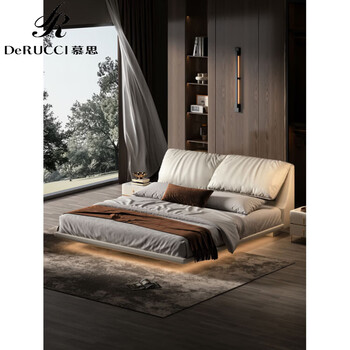 Derucci home italian style light luxury genuine leather first layer cowhide elephant ear suspended bed master bedroom 1.8m storage double bed full green leather thickened first layer cowhide | extra wide board bed + 2 cabinets 2000mmx2200mm x frame structure