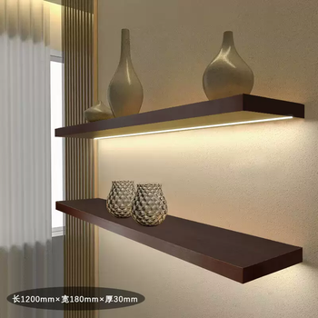 Yusenyi wall-mounted lighted shelf, simple modern style wall bookshelf, solid wood wall decoration rack, one-word board partition, customized mzwj0021200mm red cherry built-in power supply