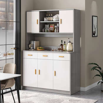 Pupan living room sideboard against the wall integrated small apartment storage cabinet kitchen multi-functional storage rack cabinet wine cabinet tea cabinet heightened upgrade with shelf version dark walnut 100cm