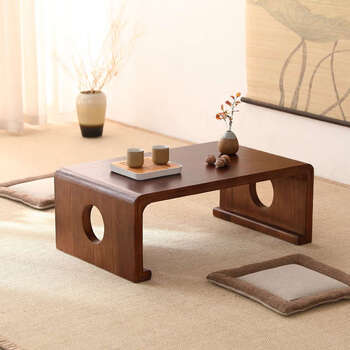 Sanqihu solid wood tatami coffee table, simple japanese bay window table, chinese style guqin table, customizable walnut tea, walnut color, length 90x width 50x height 35 (comes with cushions and table runner), fully furnished
