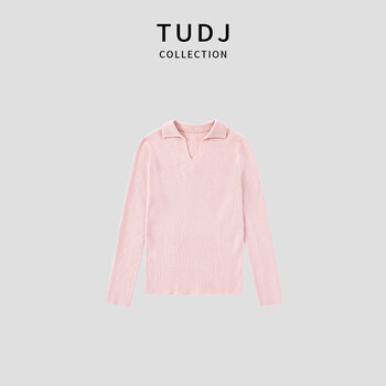 Jingdong direct purchase polo collar wool sweater, high-end slim fit long-sleeved sweater, light pink, one size fits all