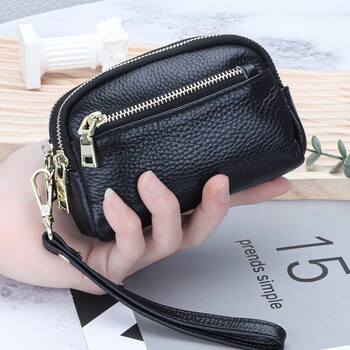 Genuine leather hand coin purse for women 2025 new trendy coin key bag casual mom shopping and storage cowhide small bag black