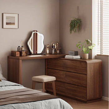 Pupan solid wood corner dressing table and cabinet integrated modern bedroom simple modern bedside storage cabinet antique style dressing table 120cm table + 120cm six drawer cabinet. (installation included) door-to-door installation