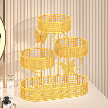 Cat product storage box, dressing table storage shelf, desktop skin care product storage box, washbasin bathroom, gold + musical note style (butterfly accessories)