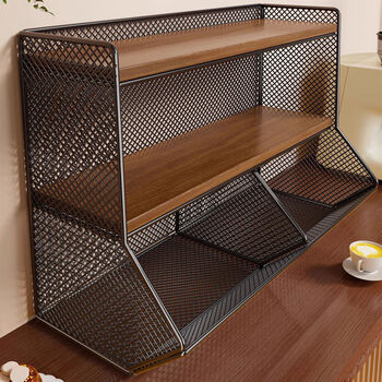 Fantasy cup holder desktop water cup dining table storage rack sideboard multi-layer storage rack black frame walnut color medium double compartment