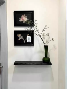 Yusen yi wabi-sabi wind placed wood board carbonized wall black object wall hanging one-word bookshelf partition bed and breakfast laminate log natural edge 40 long x 20 wide x 3 thick carbonized black