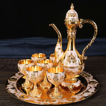 Yusenyi exquisite wine set, stylish ornaments, restaurant classic wine glasses and flasks, silver, white and purple, 8 pieces