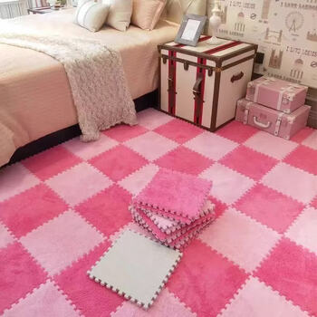Fantasy splicing bedside carpet girl room foam mat living room plush splicing floor mat white + pink + purple + free edge strip 30x30x1.5 cm (60 pieces)